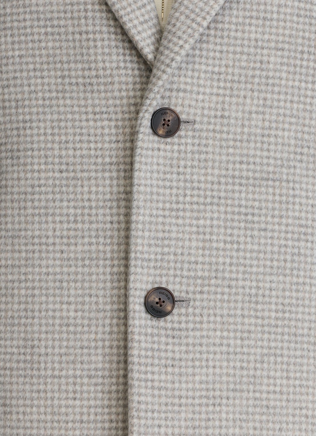 Reiss Dawn single-breasted mantel in wolblend met ruitdessin - detail 2 soft grey / grijs