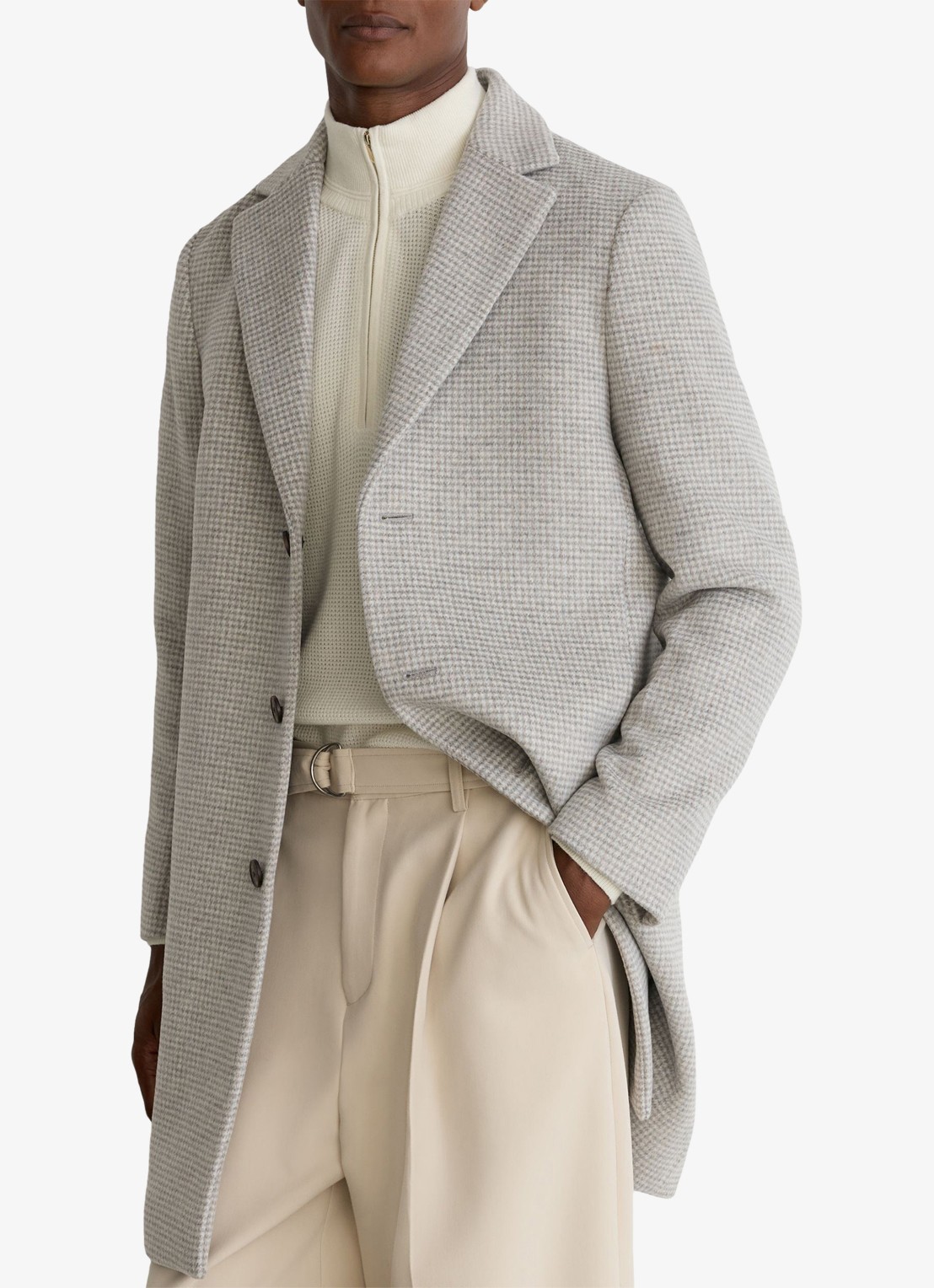 Reiss Dawn single-breasted mantel in wolblend met ruitdessin - detail 4 soft grey / grijs