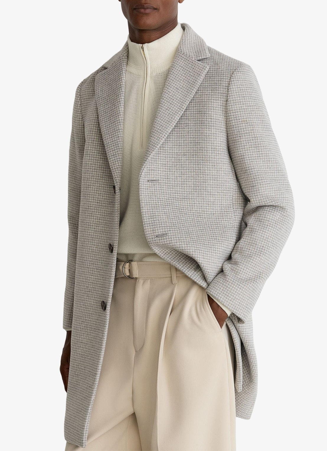 Reiss Dawn single-breasted mantel in wolblend met ruitdessin - detail 7 soft grey / grijs