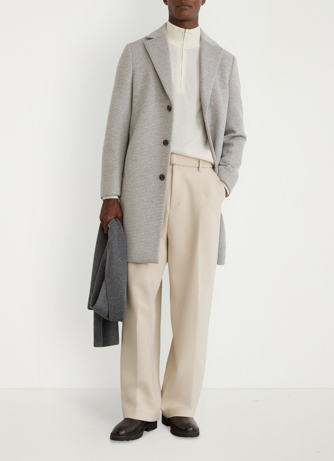 Reiss Dawn single-breasted mantel in wolblend met ruitdessin - voorkant 6 soft grey / grijs