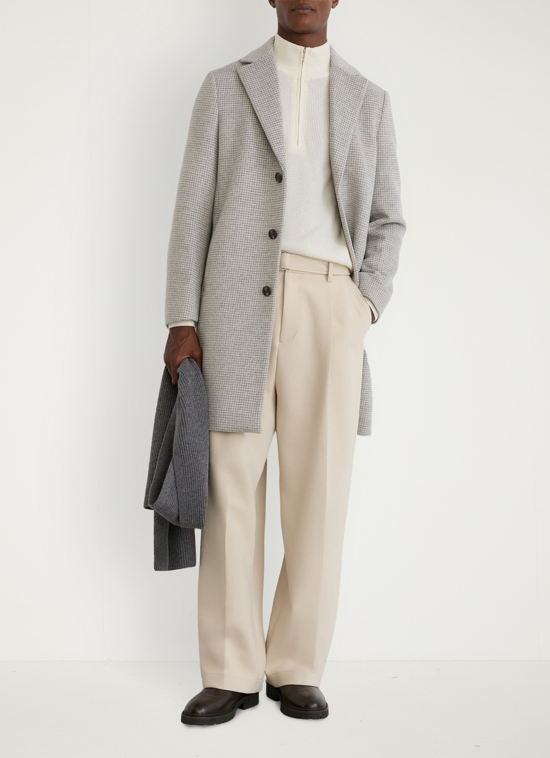 Reiss Dawn single-breasted mantel in wolblend met ruitdessin - voorkant 2 soft grey / grijs