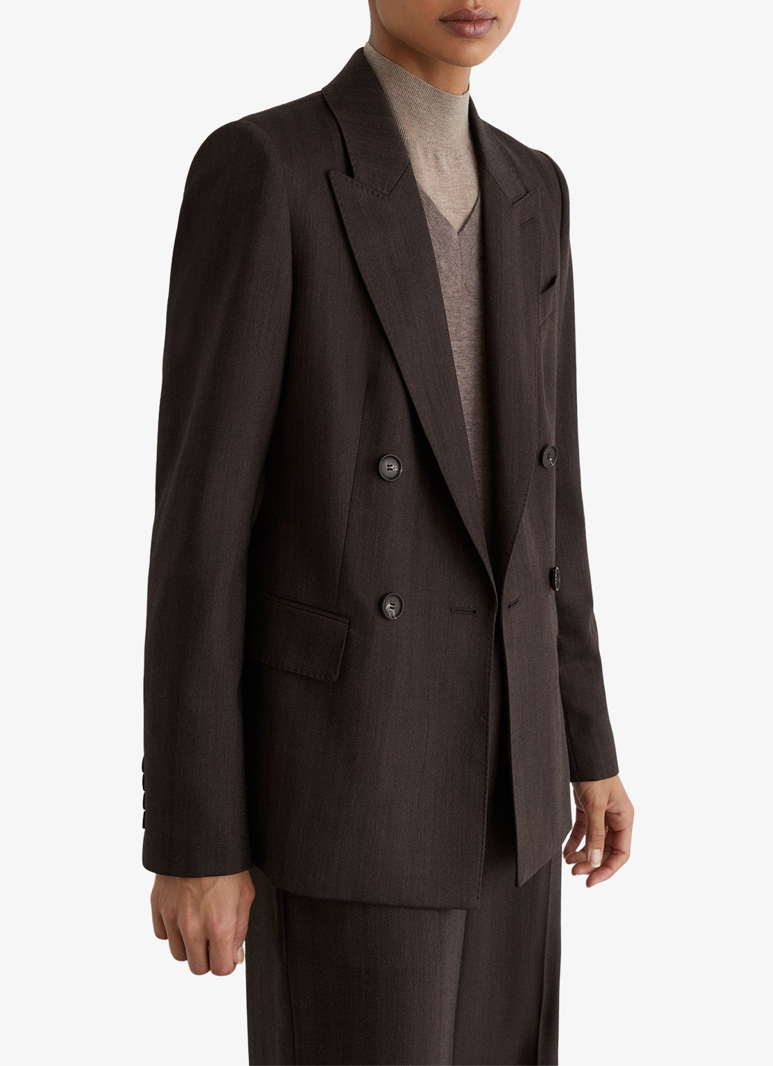 Reiss Dawson double-breasted blazer in wolblend - detail 3 donkerbruin