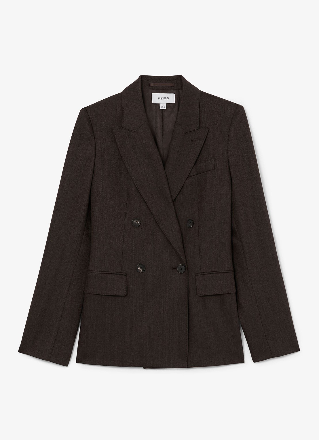 Reiss Dawson double-breasted blazer in wolblend - voorkant 6 donkerbruin