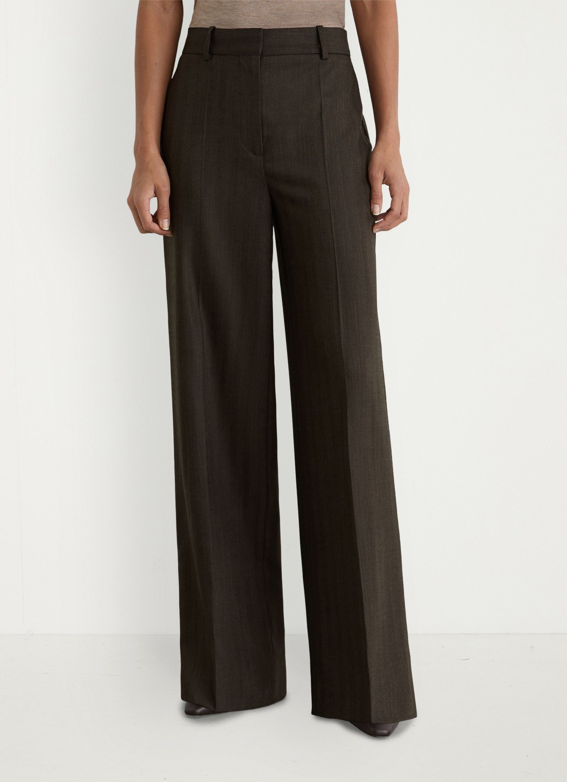 Reiss Dawson high waist wide fit pantalon met steekzakken - detail 2 chocoladebruin