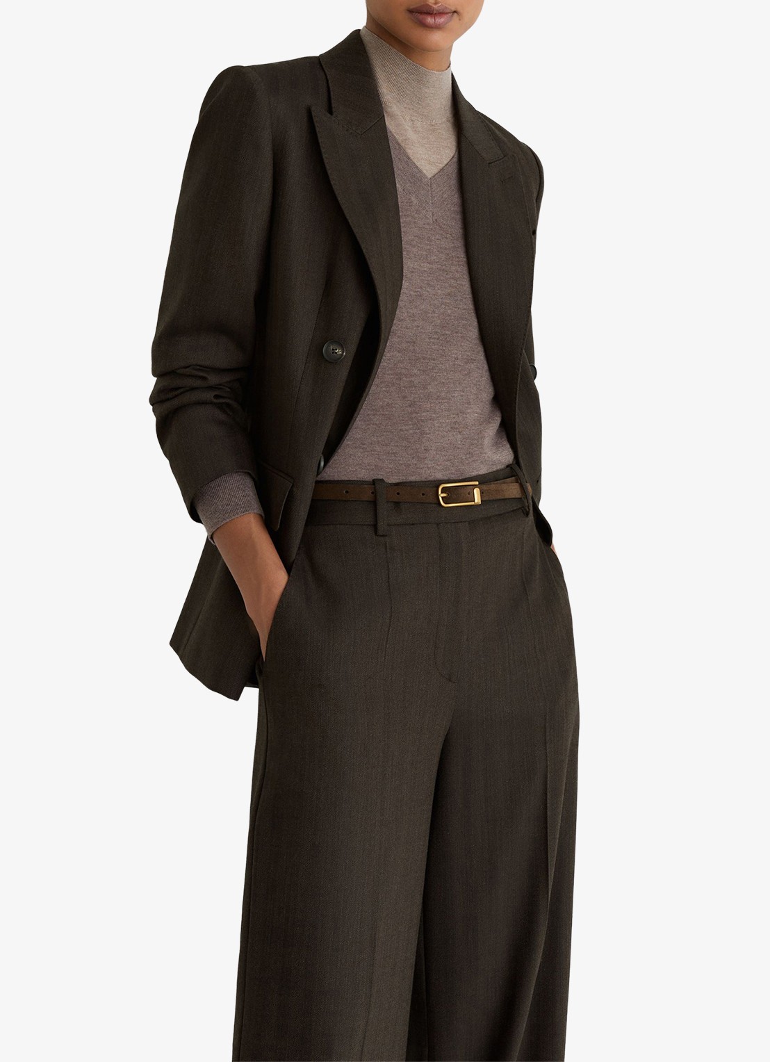 Reiss Dawson high waist wide fit pantalon met steekzakken - detail 3 chocoladebruin