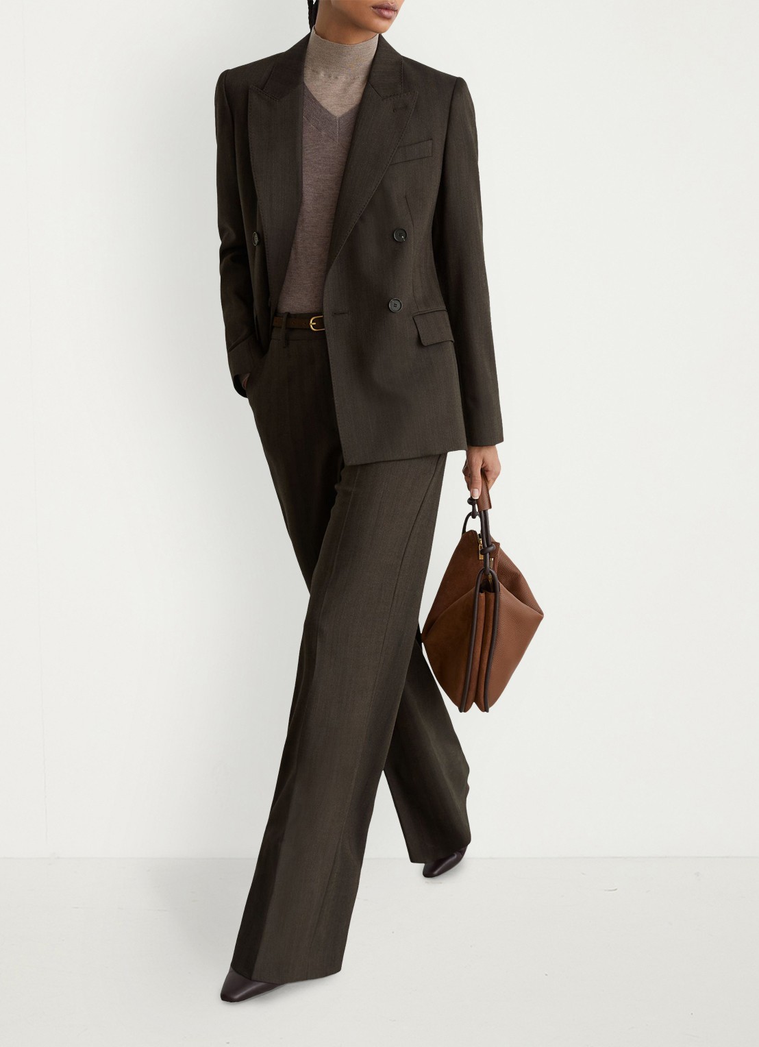 Reiss Dawson high waist wide fit pantalon met steekzakken - detail 4 chocoladebruin