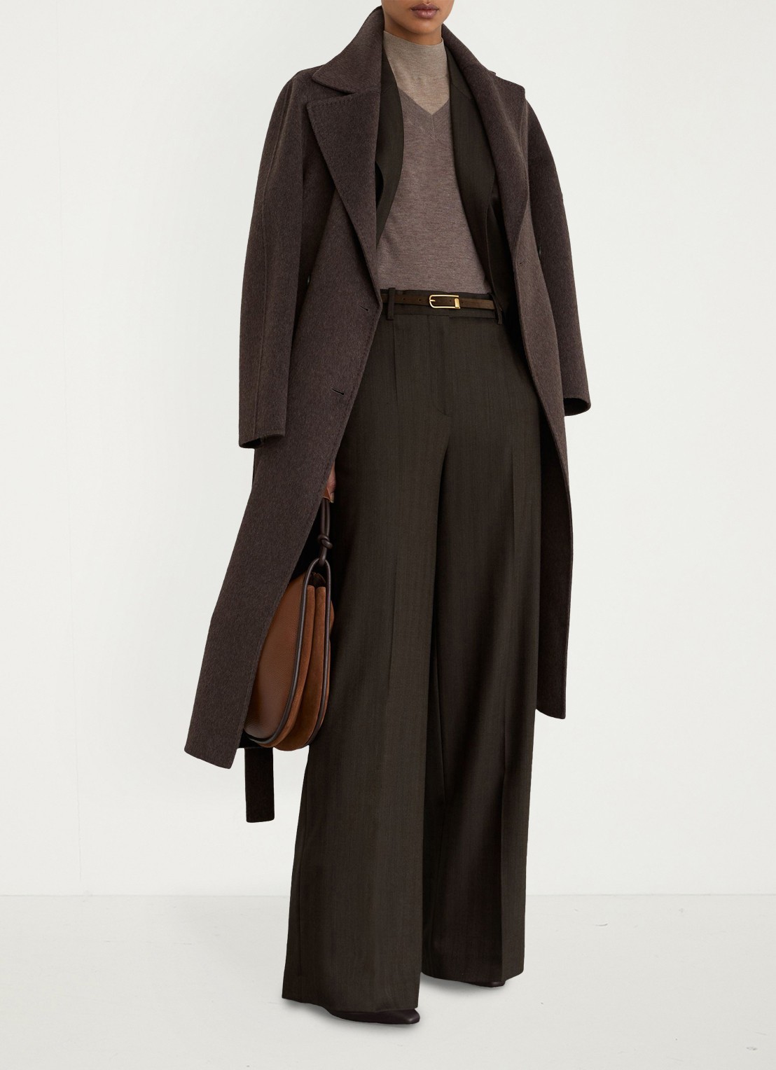 Reiss Dawson high waist wide fit pantalon met steekzakken - detail 5 chocoladebruin