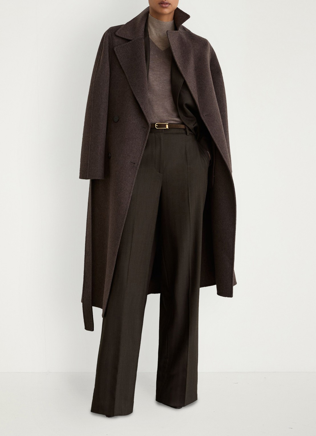 Reiss Dawson high waist wide fit pantalon met steekzakken - voorkant 7 chocoladebruin