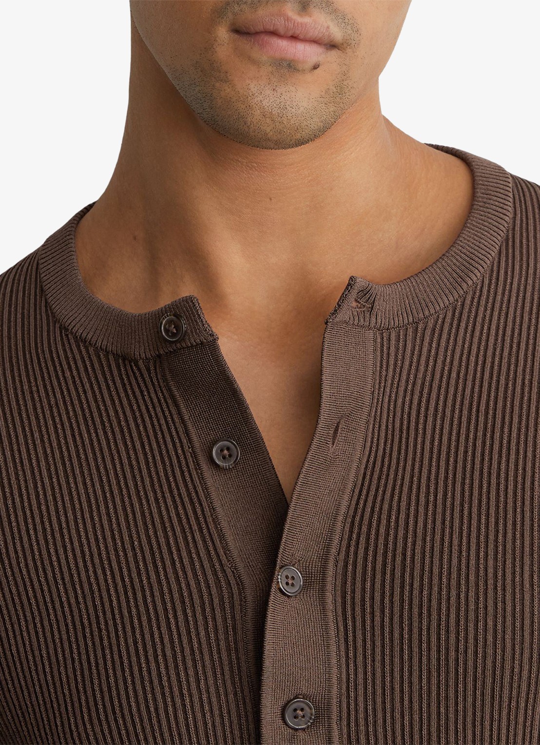 Reiss Declan longsleeve met ribstructuur - detail 5 chocoladebruin