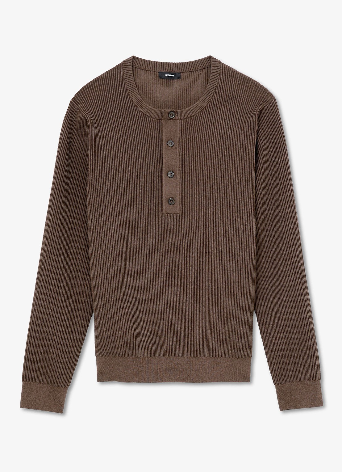 Reiss Declan longsleeve met ribstructuur - voorkant 2 chocoladebruin