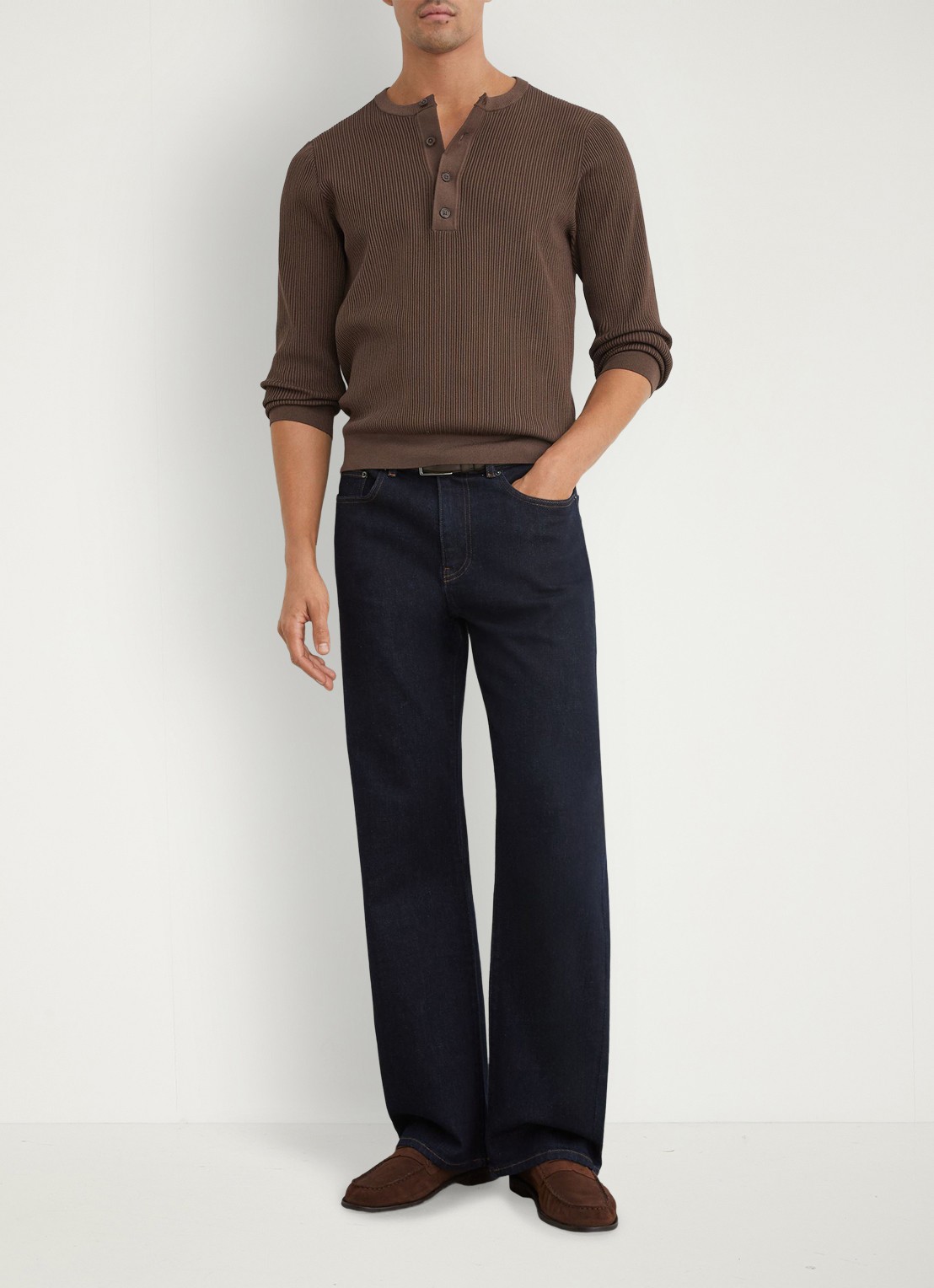 Reiss Declan longsleeve met ribstructuur - voorkant 3 chocoladebruin
