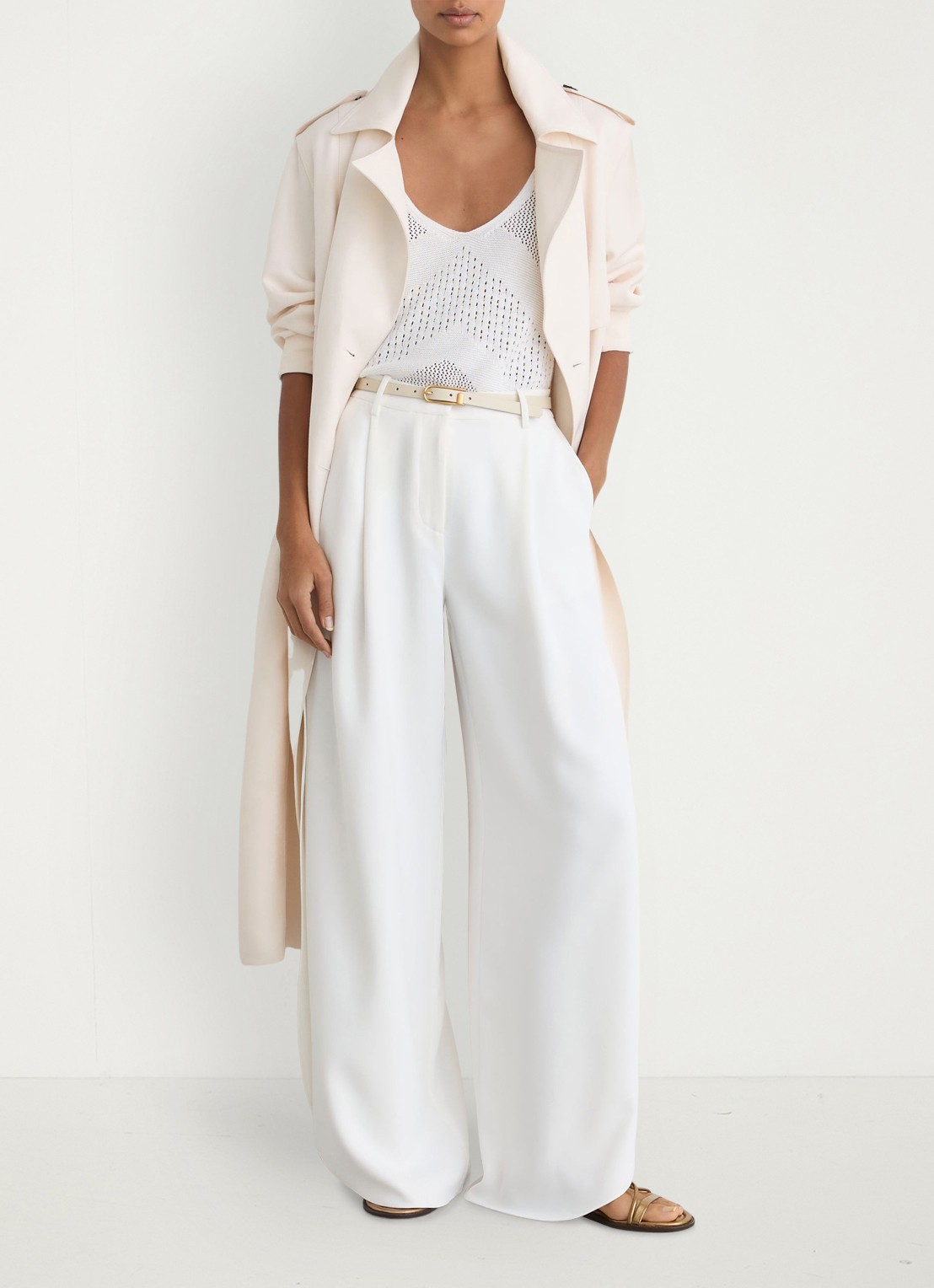 Reiss Deena high waist loose fit pantalon met split - voorkant 2 wit