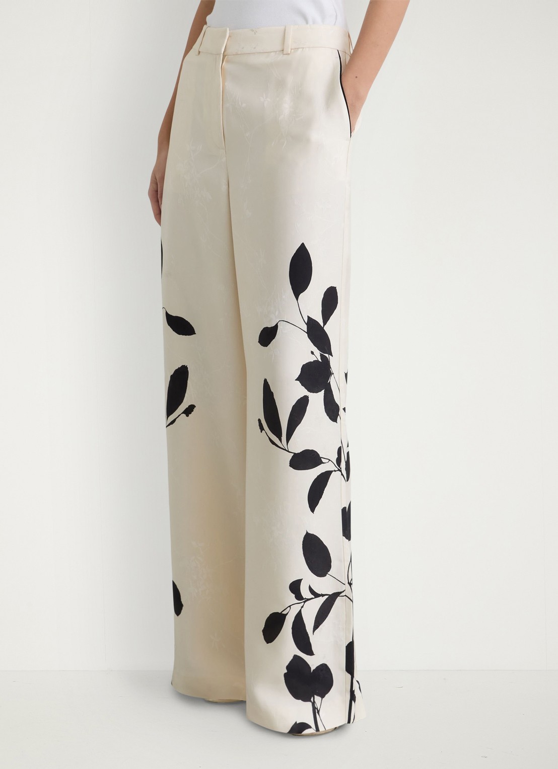 Reiss Delilah high waist wide fit pantalon met bloemenprint - detail 3 ivoor