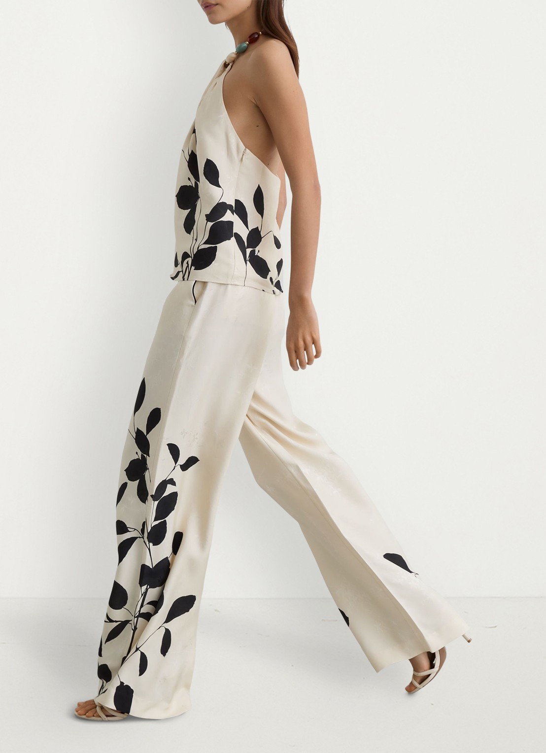 Reiss Delilah high waist wide fit pantalon met bloemenprint - detail 4 ivoor