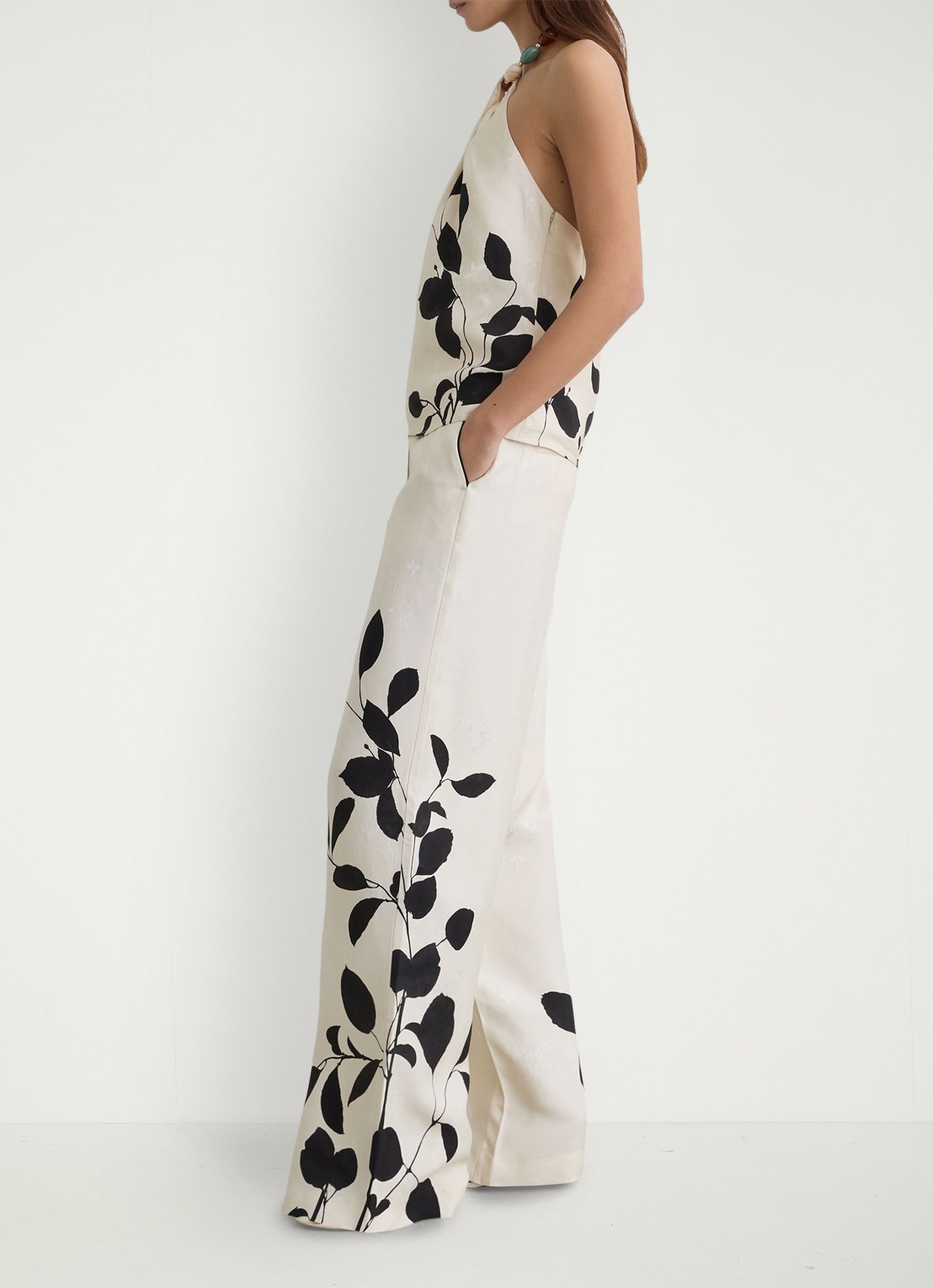 Reiss Delilah high waist wide fit pantalon met bloemenprint - detail 5 ivoor