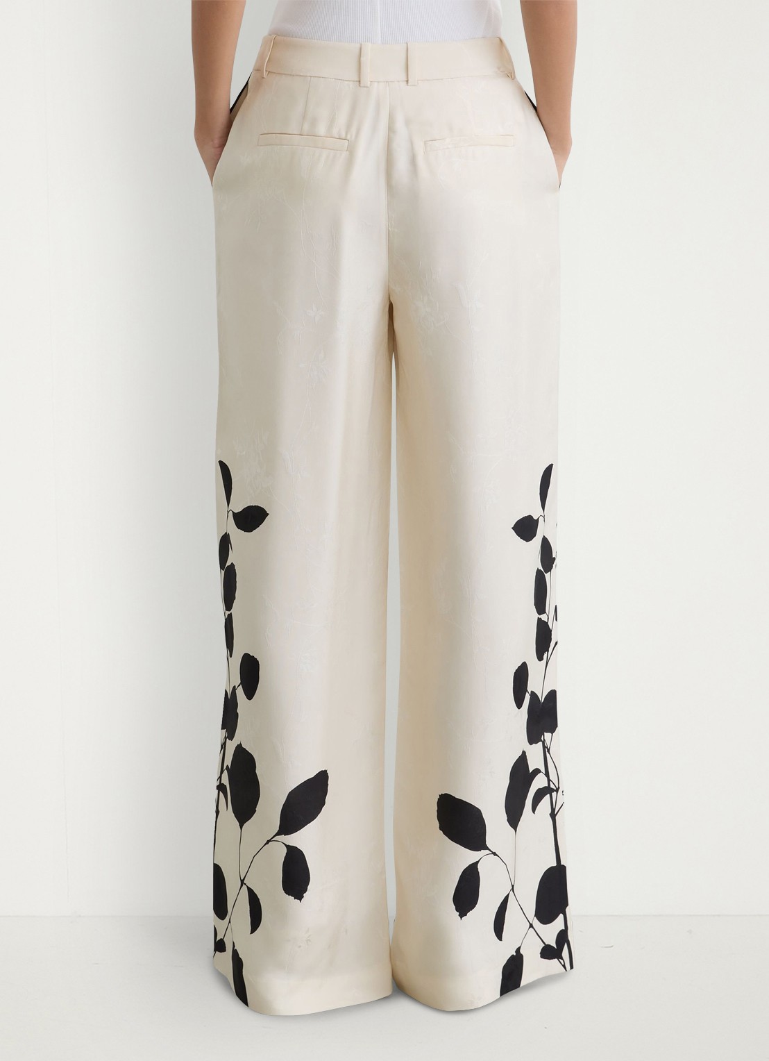 Reiss Delilah high waist wide fit pantalon met bloemenprint - achterkant ivoor