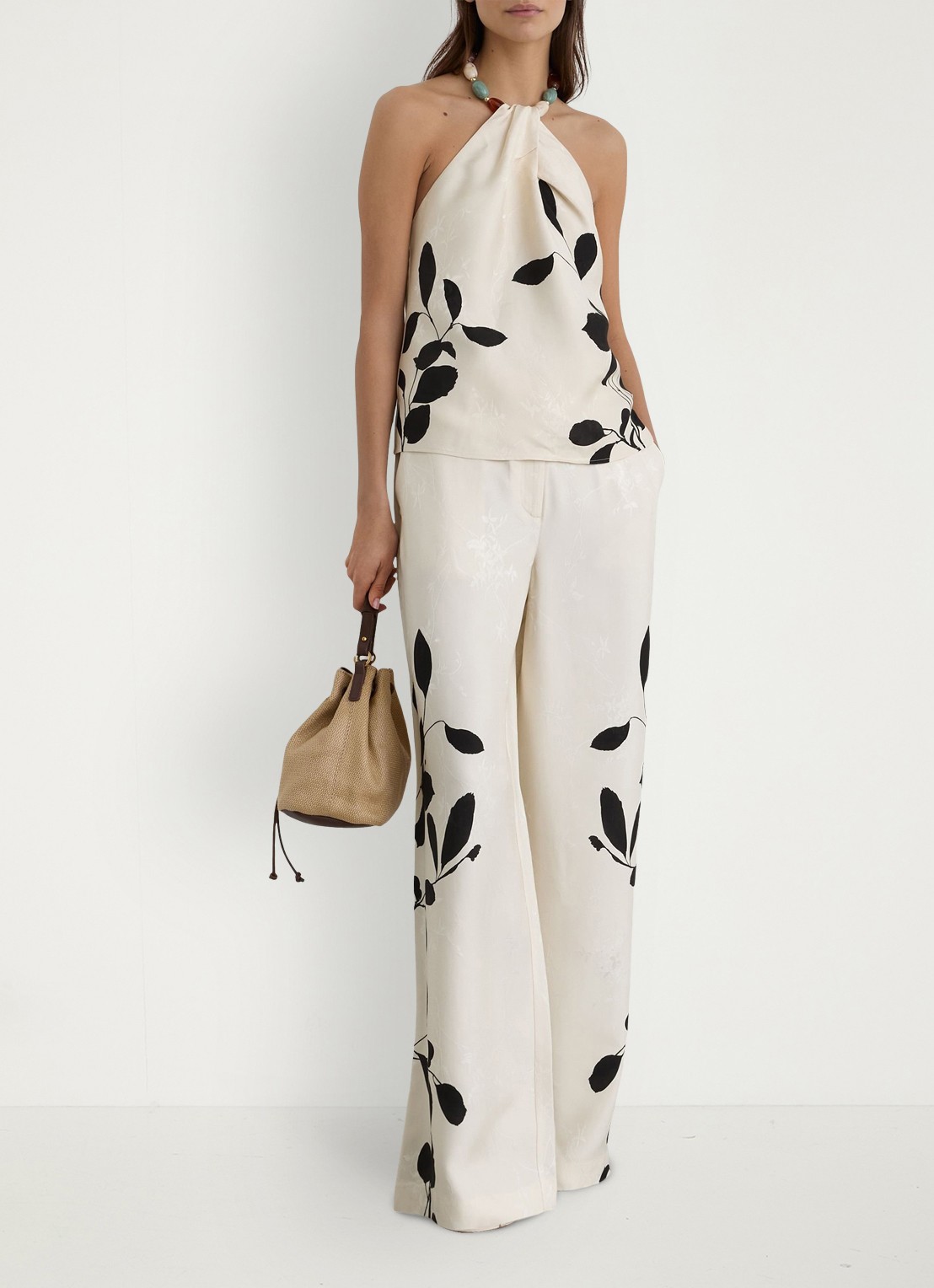 Reiss Delilah high waist wide fit pantalon met bloemenprint - detail 4 ivoor