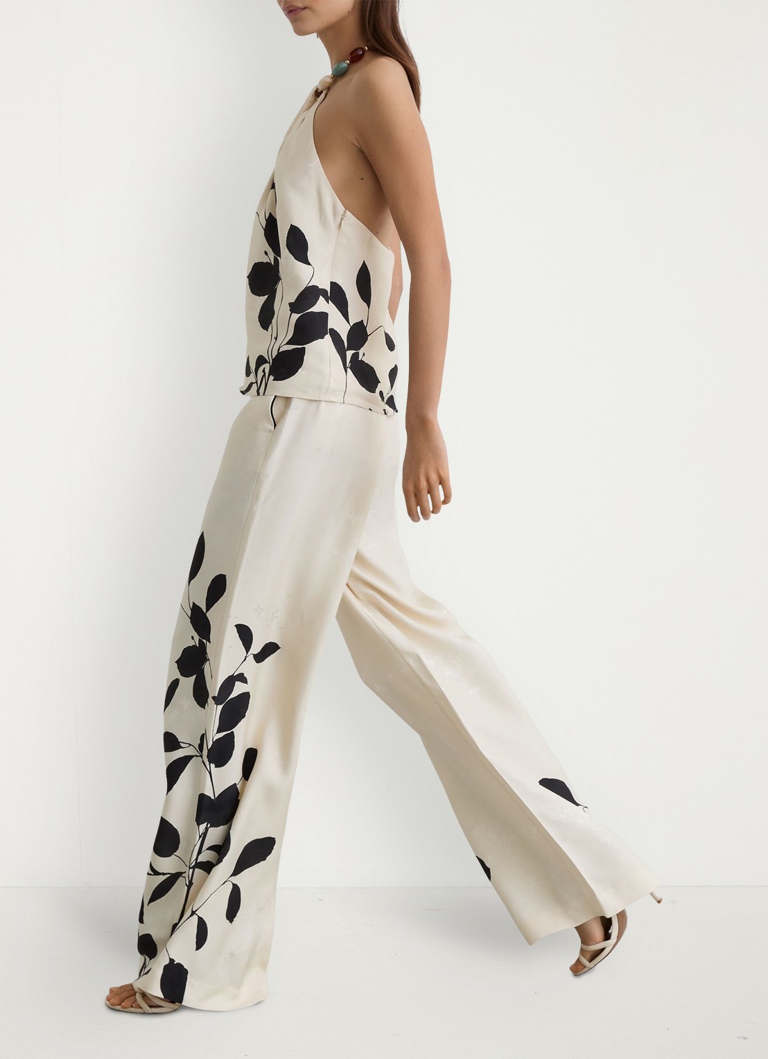 Reiss Delilah high waist wide fit pantalon met bloemenprint - detail 6 ivoor