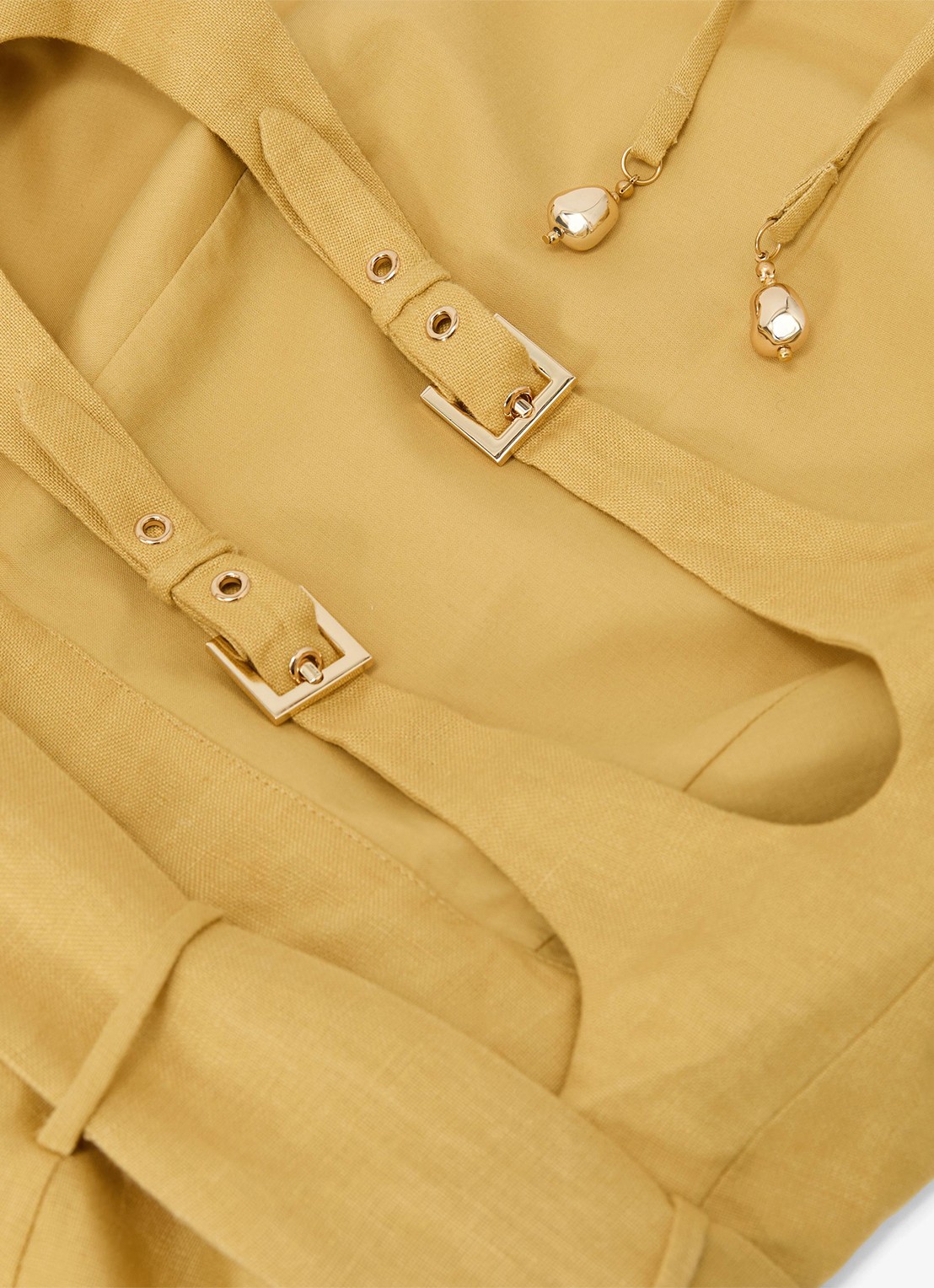 Reiss Della wide fit jumpsuit van linnen met strikceintuur - detail 4 geel