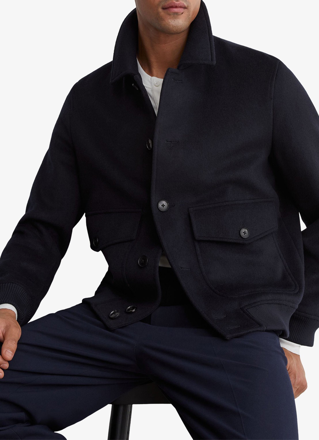 Reiss DELUCA bomberjack in wolblend  - detail 4 navy / blauw