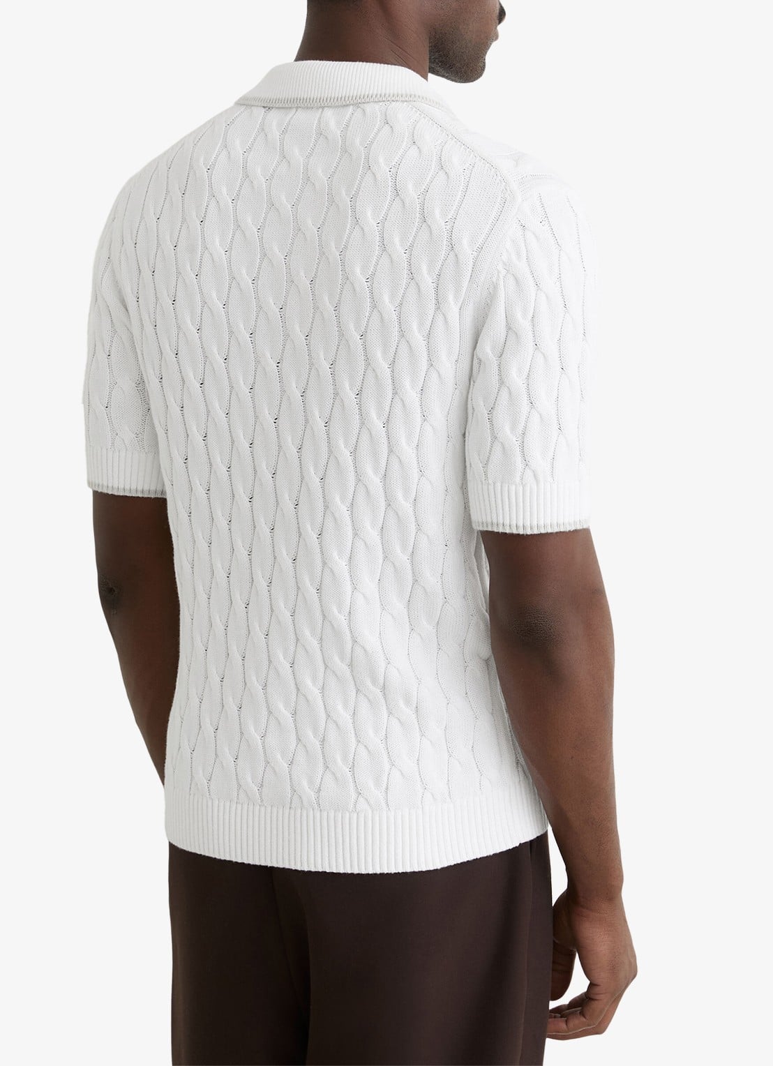 Reiss DENBY Cotton Cable-Knit Polo Shirt - achterkant wit