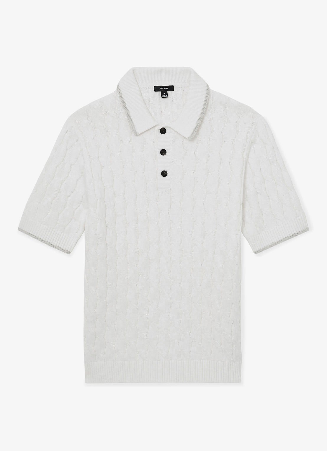 Reiss DENBY Cotton Cable-Knit Polo Shirt - voorkant 2 wit