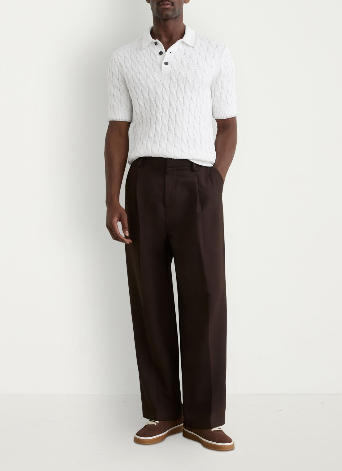 Reiss DENBY Cotton Cable-Knit Polo Shirt - voorkant 3 wit