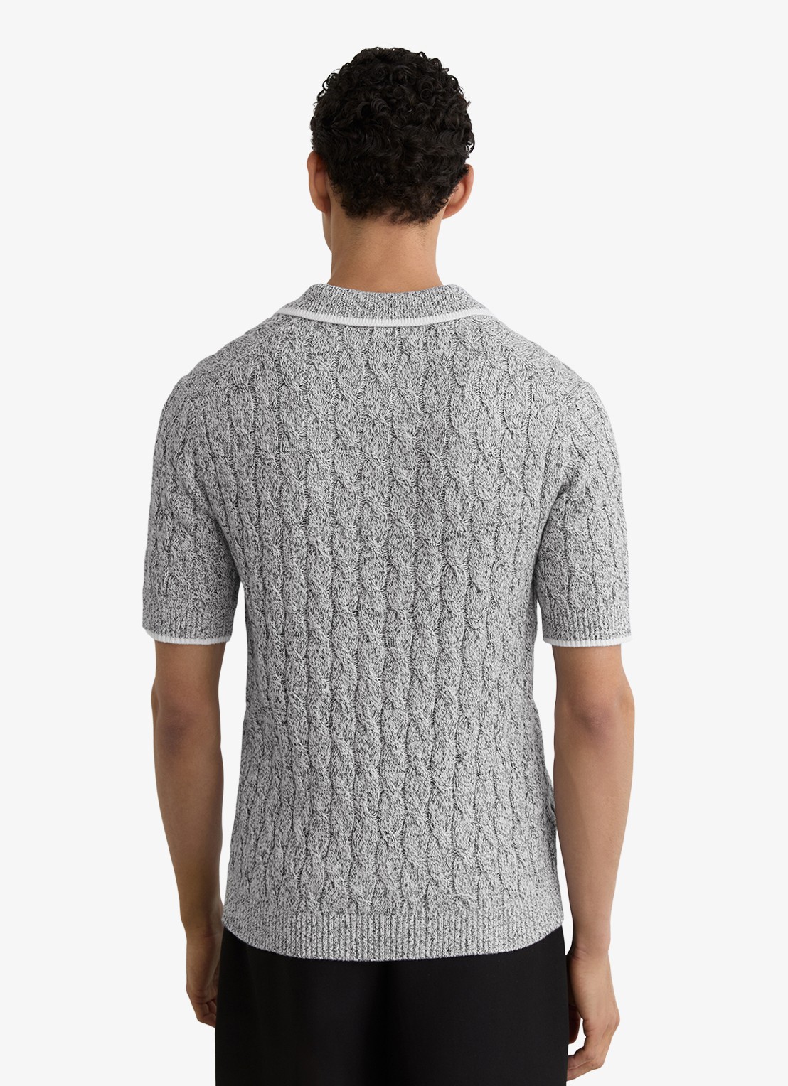 Reiss DENBY Cotton Cable-Knit Polo Shirt - achterkant 3 grijs