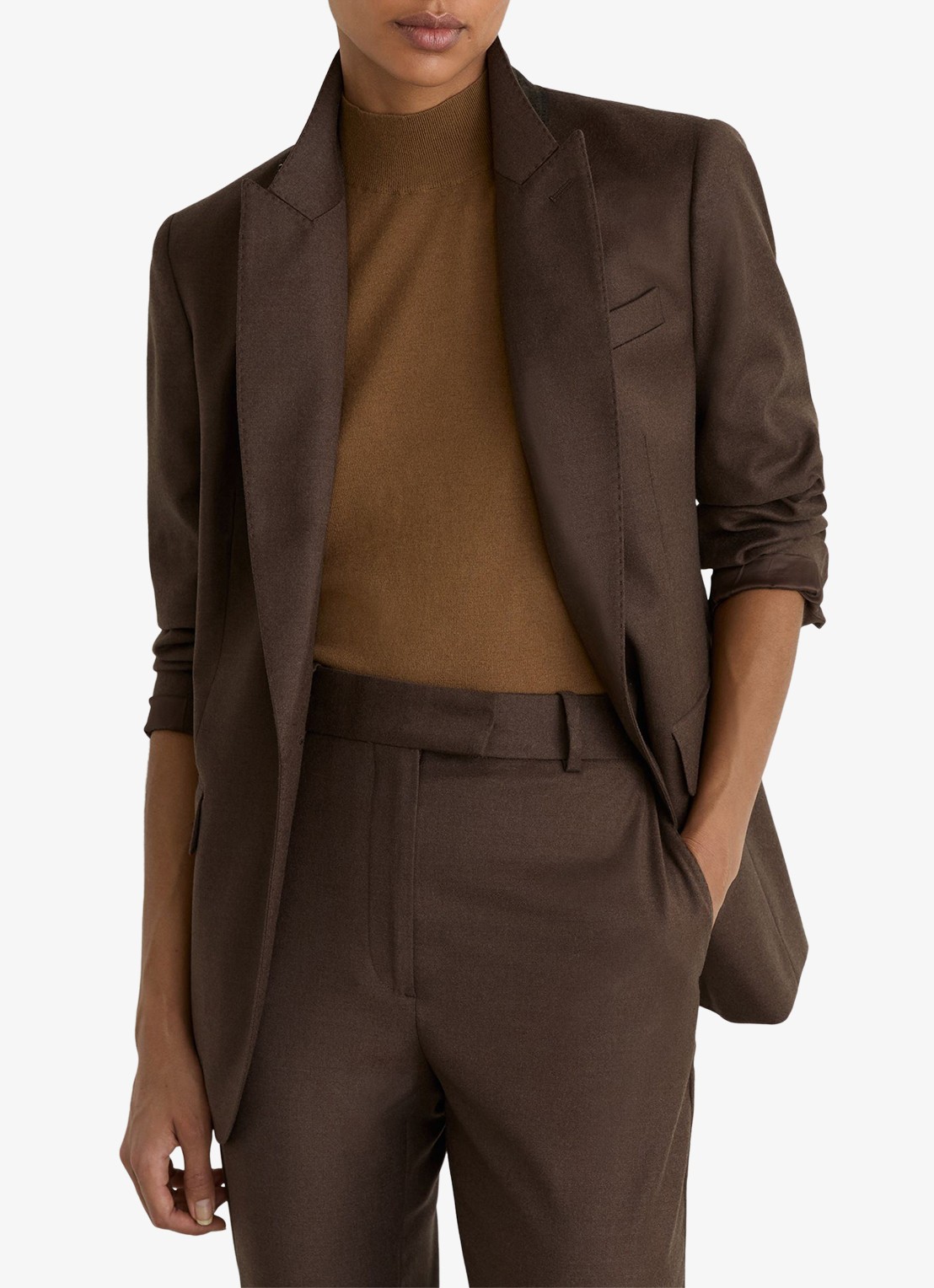 Reiss Derby high waist slim fit pantalon in wolblend - detail 4 bruin