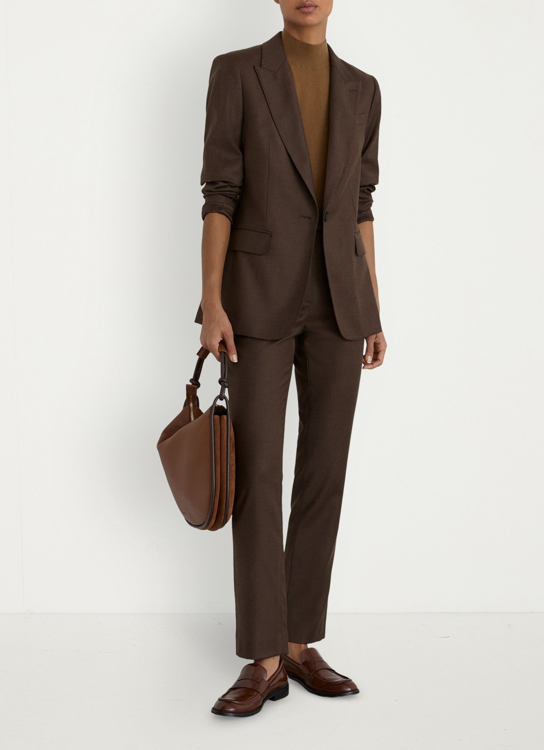 Reiss Derby high waist slim fit pantalon in wolblend - voorkant 2 bruin