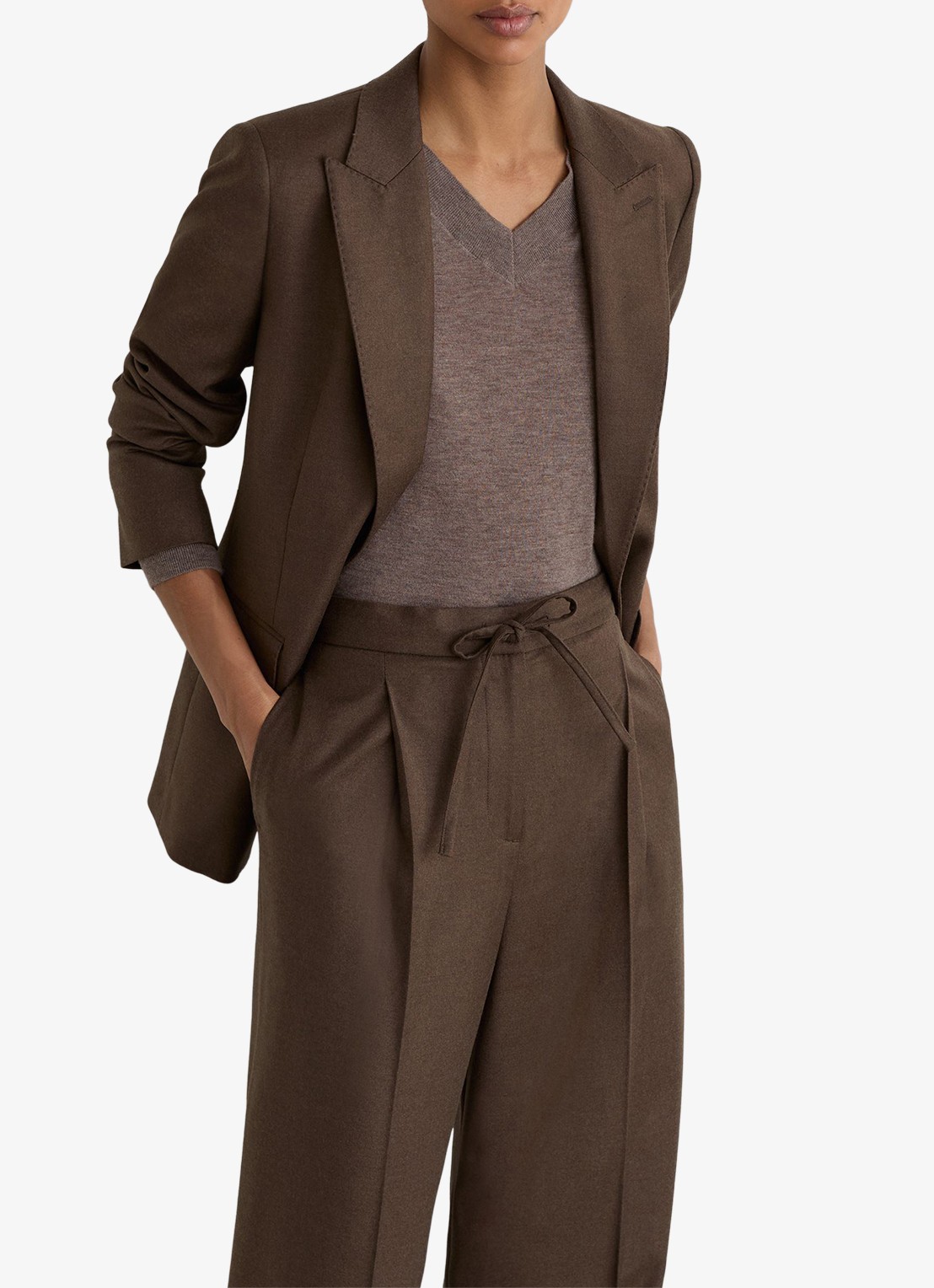 Reiss Derby high waist wide fit pantalon met trekkoord - detail 5 bruin