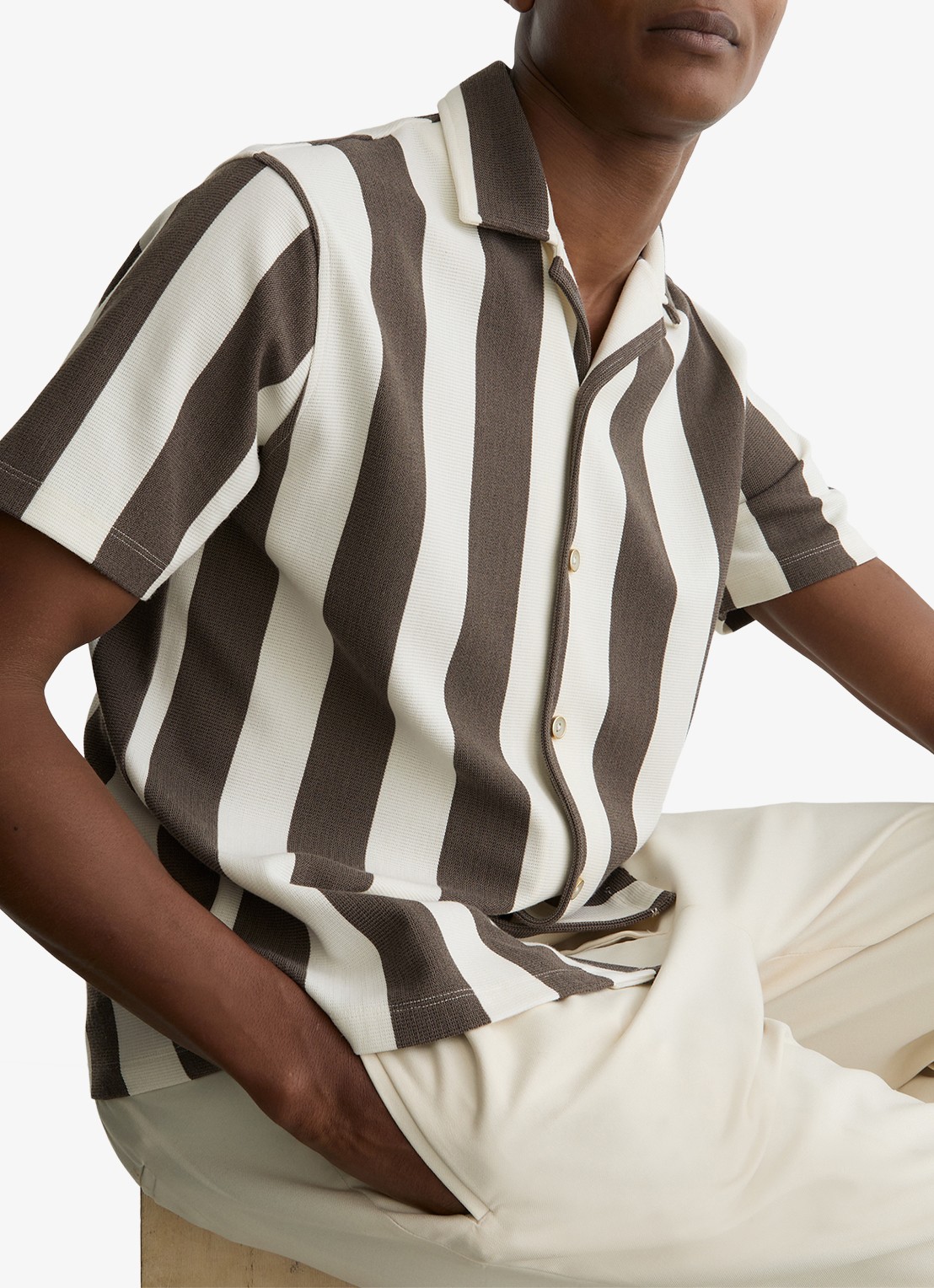 Reiss Dexter overhemd met streepprint  - detail 5 bruin