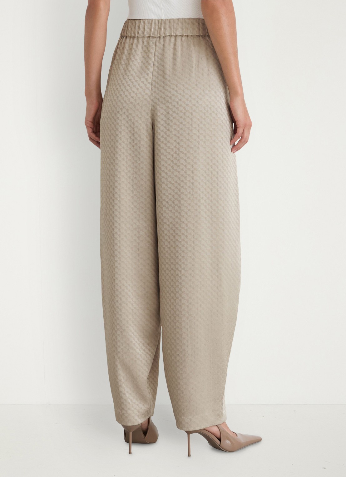 Reiss Dia high waist wide fit pantalon met jacquard dessin - achterkant 3 naturel
