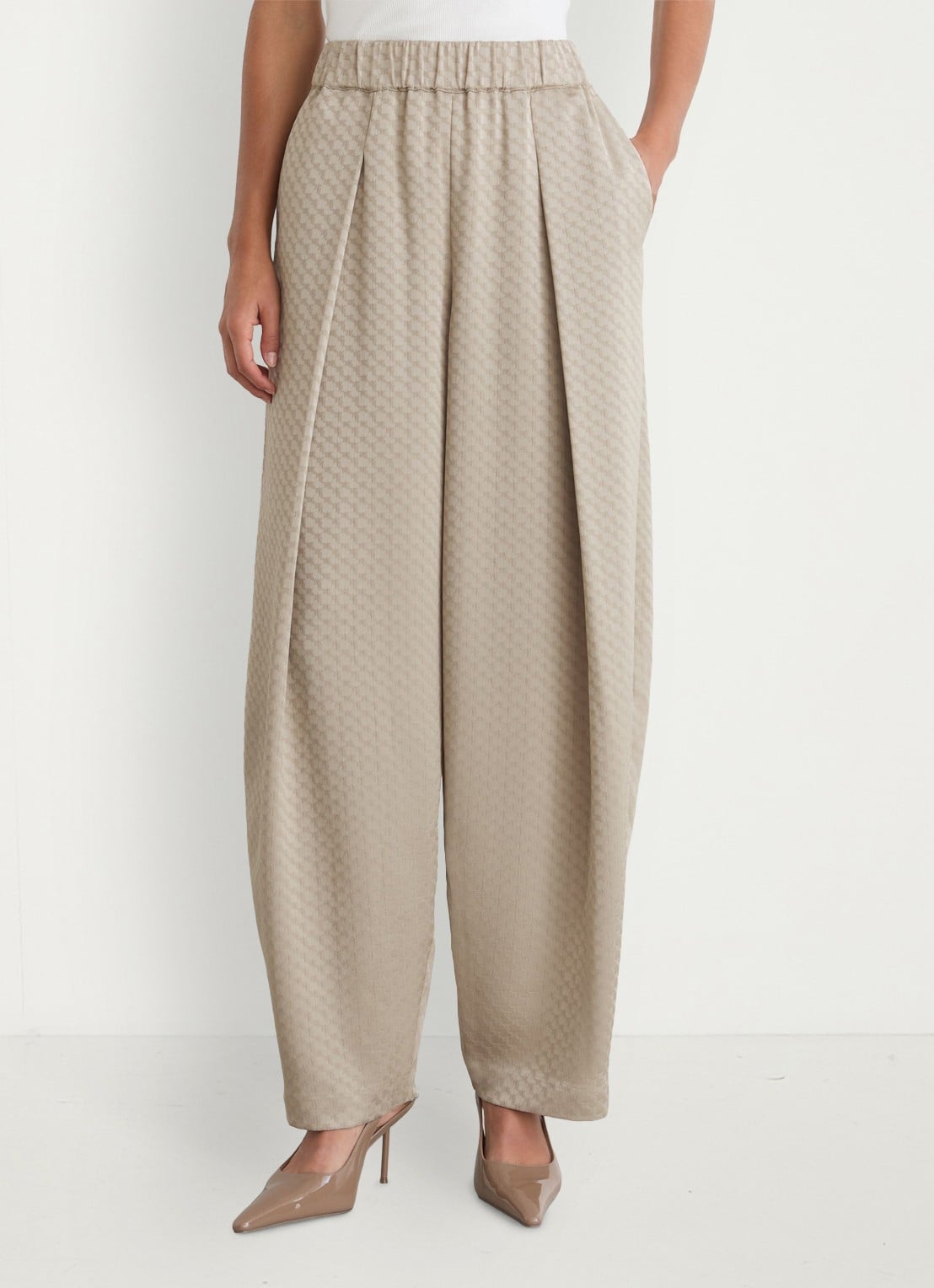 Reiss Dia high waist wide fit pantalon met jacquard dessin - detail 4 naturel