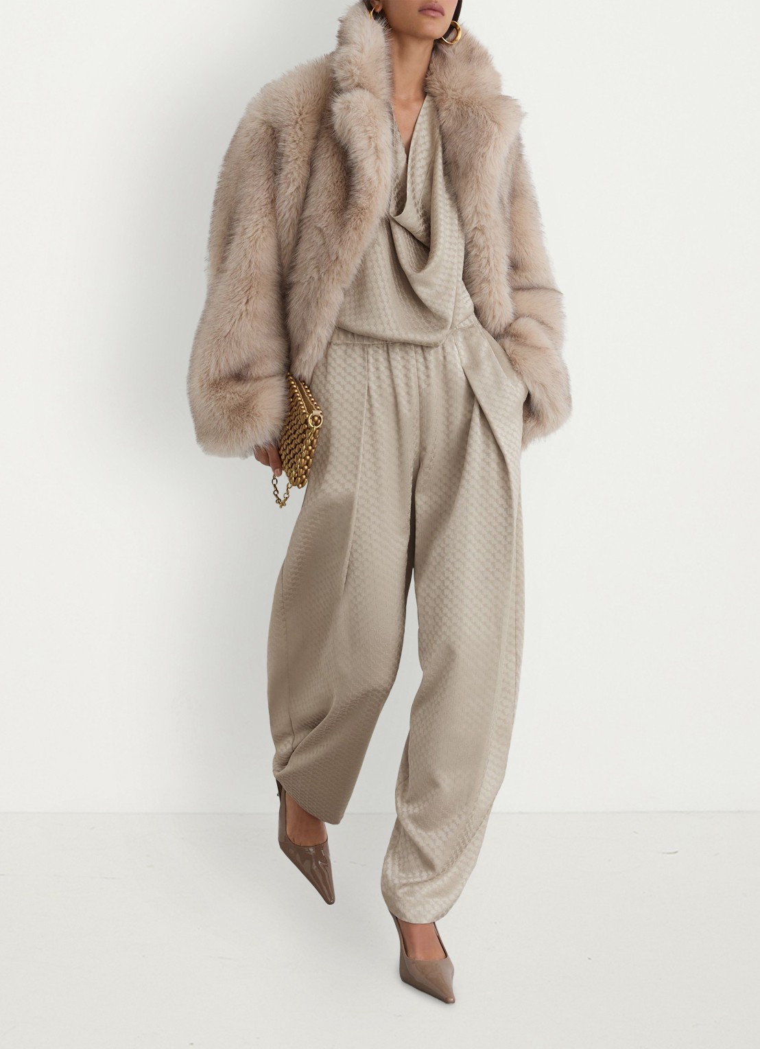 Reiss Dia high waist wide fit pantalon met jacquard dessin - detail 6 naturel