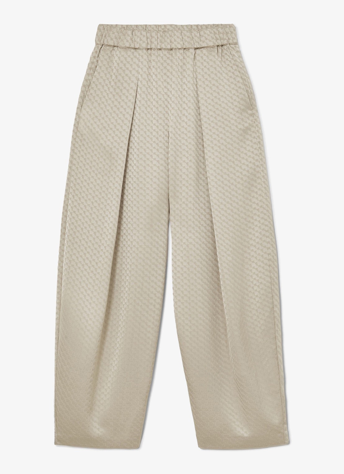 Reiss Dia high waist wide fit pantalon met jacquard dessin - voorkant naturel