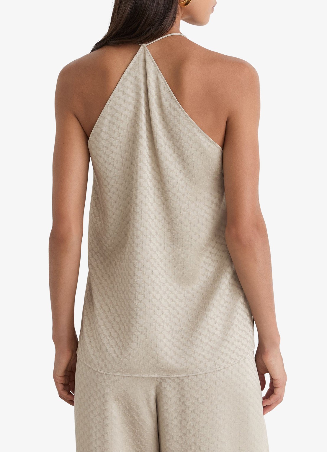 Reiss Dia top van satijn met watervalhals  - achterkant 3 beige