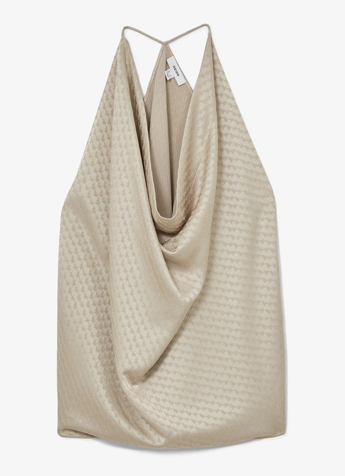 Reiss Dia top van satijn met watervalhals  - voorkant beige