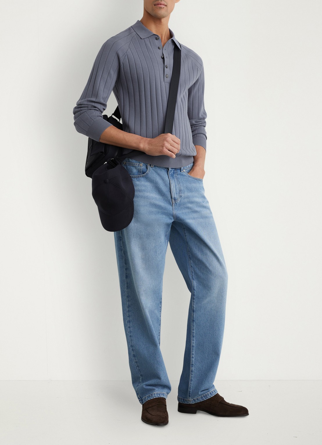 Reiss Dillighan fijngebreide trui met polokraag  - voorkant 6 steel blue / blauw