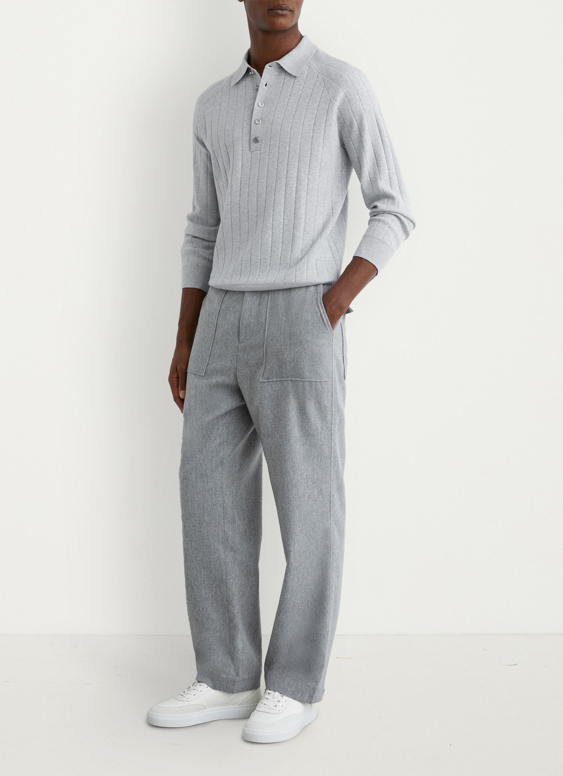 Reiss Dillighan fijngebreide trui met polokraag  - voorkant 7 soft grey / grijs