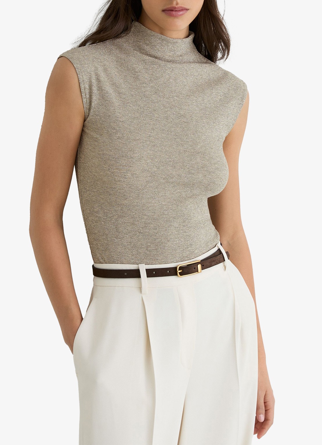 Reiss Dita ribgebreide top met lurex - detail 4 goud
