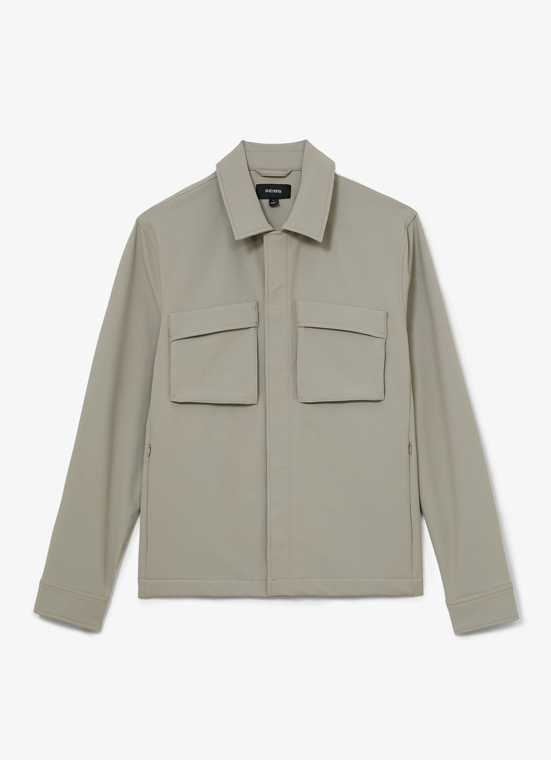 Reiss Divide regular fit overshirt met borstzak - voorkant stone / beige