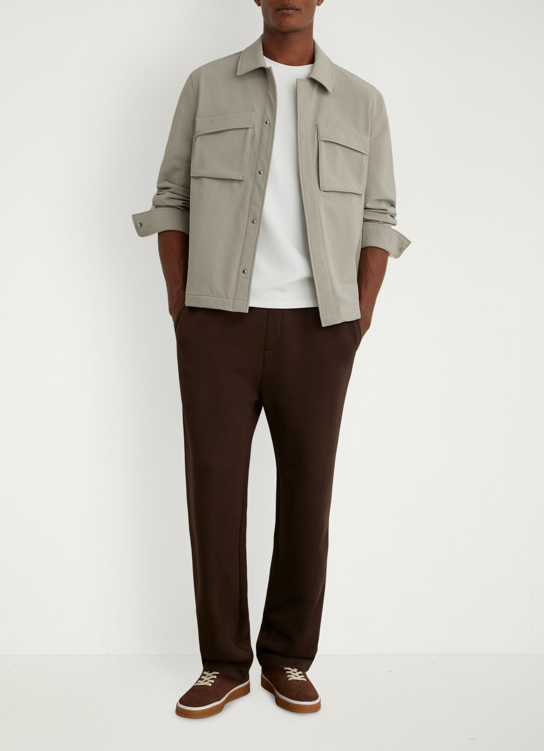 Reiss Divide regular fit overshirt met borstzak - voorkant 2 stone / beige