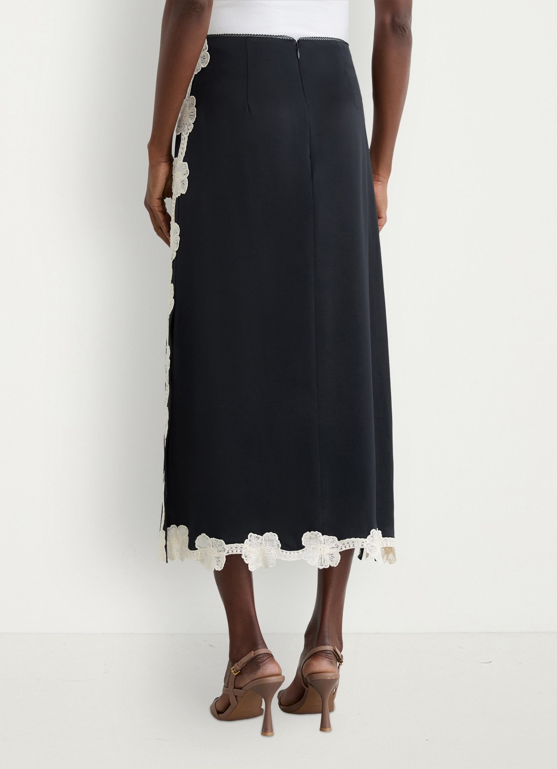 Reiss Doa midi rok van satijn met details van kant - achterkant 5 donkerblauw