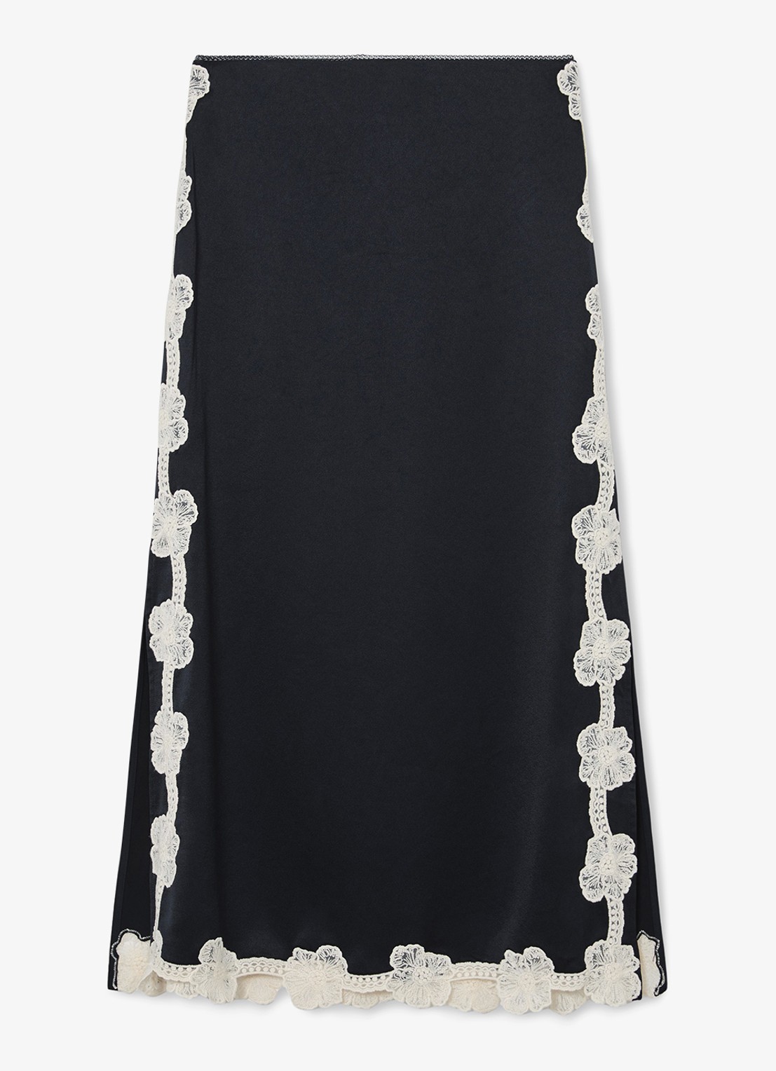 Reiss Doa midi rok van satijn met details van kant - voorkant 6 donkerblauw
