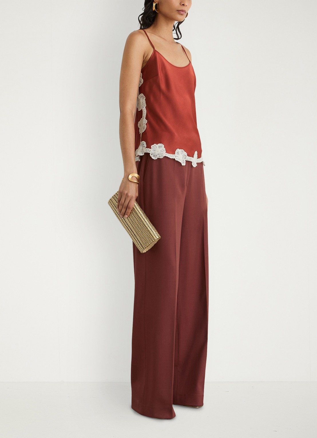 Reiss Doa top van satijn met bloemborduring - detail 5 oranjerood