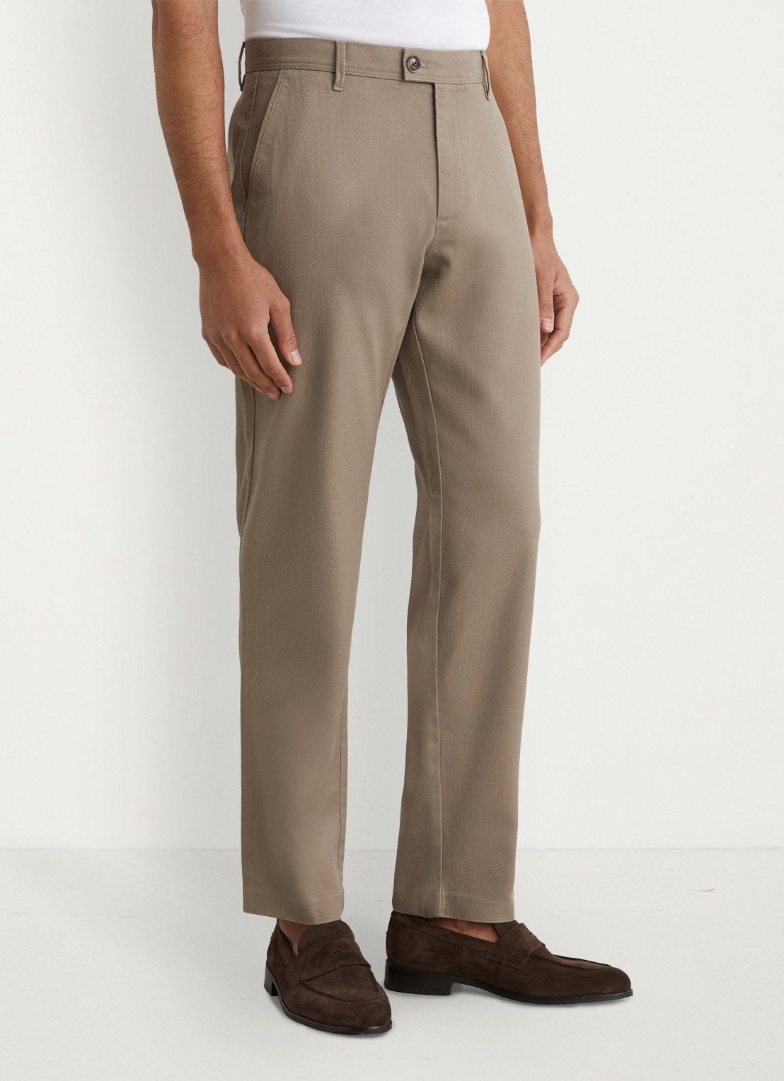 Reiss Dobby straight fit chino van katoen  - detail lichtbruin
