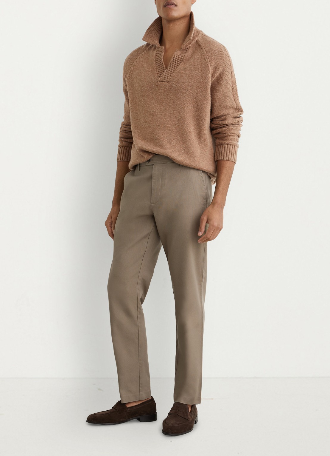 Reiss Dobby straight fit chino van katoen  - voorkant 5 lichtbruin