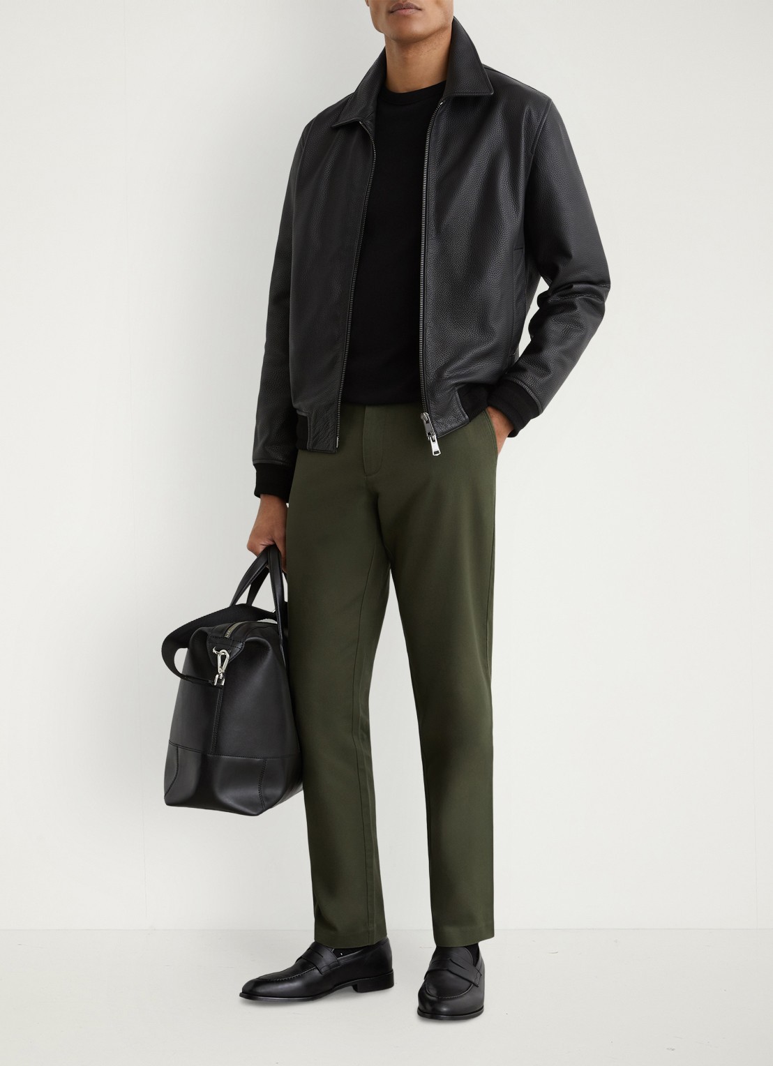 Reiss Dobby straight fit chino van katoen  - voorkant 5 bronsgroen