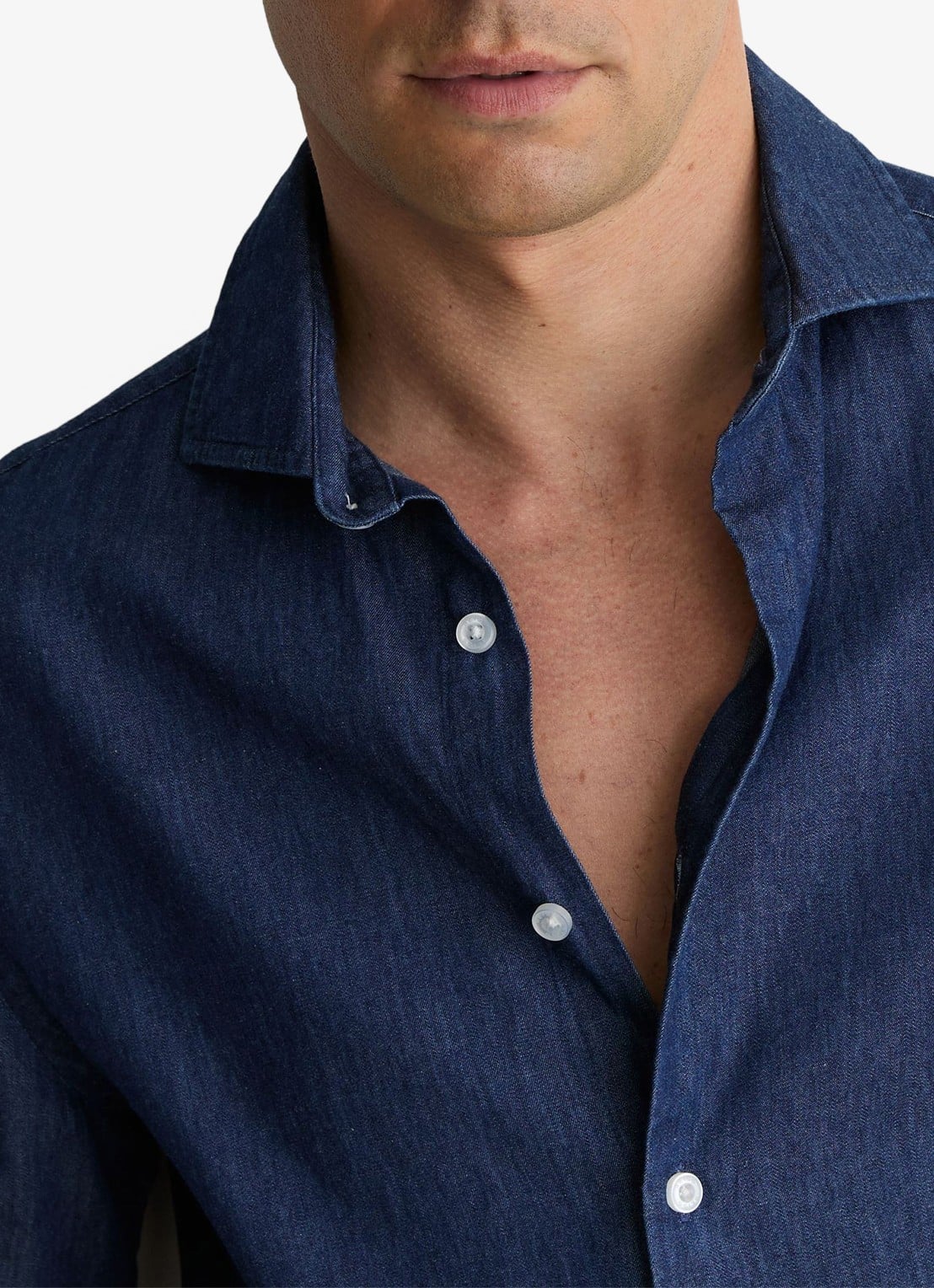 Reiss Don slim fit overhemd van chambray - detail 6 dark blue wash / blauw
